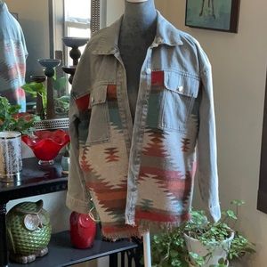 Womens Denim Shirt Jacket with southwest design Size Small